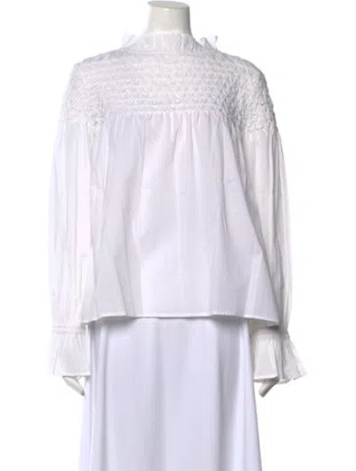 Pre-owned Merlette Mock Neck Long Sleeve Blouse In White