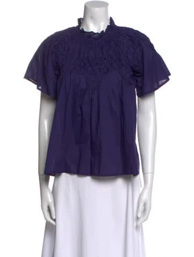 Pre-owned Merlette Mock Neck Short Sleeve Blouse In Purple
