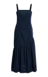 Merlette Natalia Cotton Voile Midi Dress In Navy