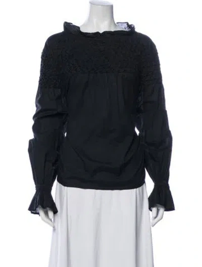 Pre-owned Merlette Off-the-shoulder Long Sleeve Blouse In Black