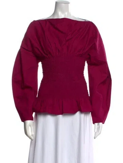 Pre-owned Merlette Off-the-shoulder Long Sleeve Blouse In Burgundy