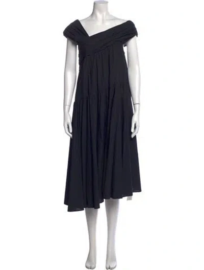 Pre-owned Merlette Off-the-shoulder Midi Length Dress In Black