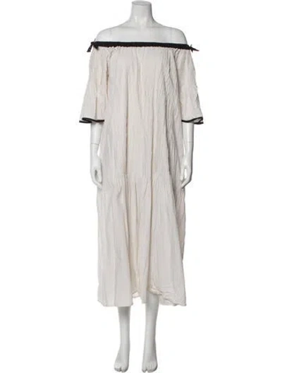 Pre-owned Merlette Off-the-shoulder Midi Length Dress In Neutral