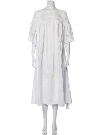 Pre-owned Merlette Off-the-shoulder Midi Length Dress In White