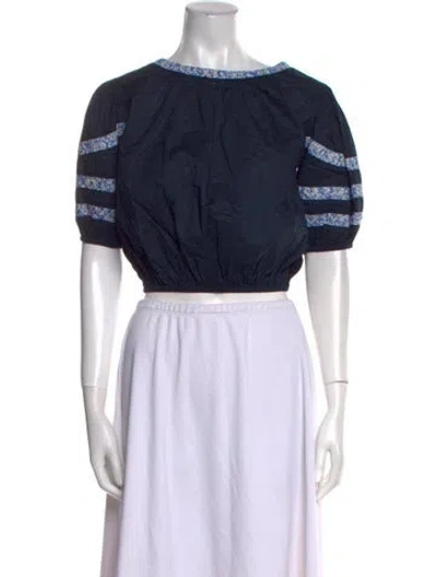 Pre-owned Merlette Off-the-shoulder Short Sleeve Crop Top In Blue