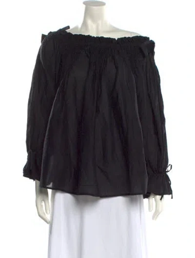 Pre-owned Merlette Off-the-shoulder Three-quarter Sleeve Blouse In Black