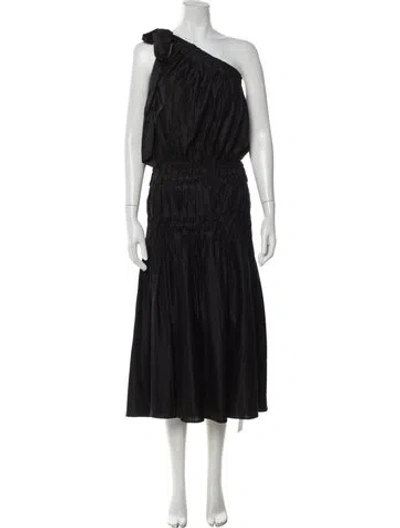 Pre-owned Merlette One-shoulder Midi Length Dress In Black