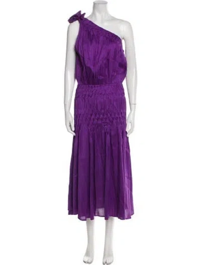 Pre-owned Merlette One-shoulder Midi Length Dress In Purple