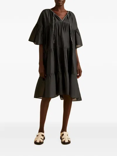 Merlette Paradis Nes Embroidered Tiered Dress In Black