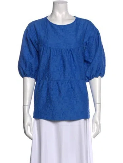 Pre-owned Merlette Patterned Crew Neck Blouse In Blue