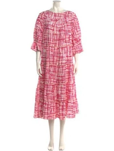 Pre-owned Merlette Plaid Print Long Dress In Pink