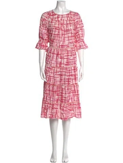 Pre-owned Merlette Plaid Print Midi Length Dress In Pink