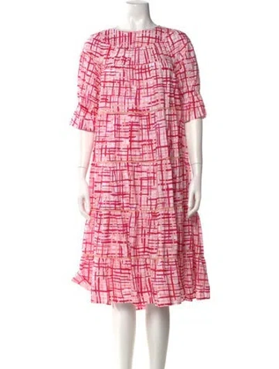 Pre-owned Merlette Plaid Print Midi Length Dress In Pink