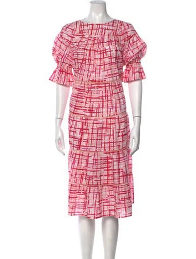 Pre-owned Merlette Plaid Print Midi Length Dress In Pink