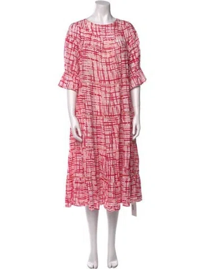 Pre-owned Merlette Plaid Print Midi Length Dress In Red