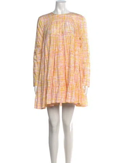 Pre-owned Merlette Plaid Print Mini Dress In White