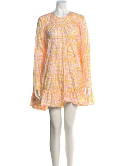Pre-owned Merlette Plaid Print Mini Dress In Yellow