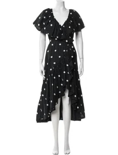 Pre-owned Merlette Polka Dot Print Long Dress W/ Tags In Black