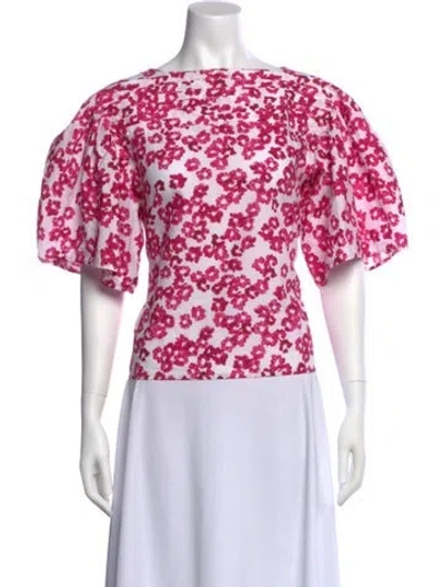 Pre-owned Merlette Printed Bateau Neckline Crop Top In Pink