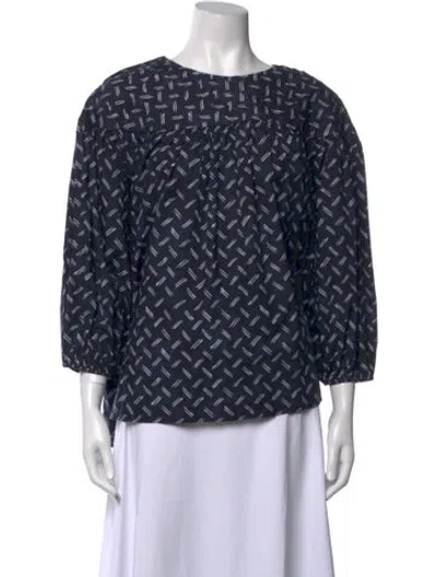 Pre-owned Merlette Printed Crew Neck Blouse In Blue