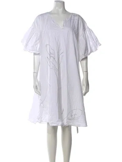 Pre-owned Merlette Printed Knee-length Dress In White