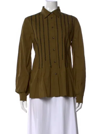 Pre-owned Merlette Printed Long Sleeve Blouse In Green