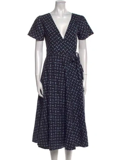 Pre-owned Merlette Printed Midi Length Dress In Blue