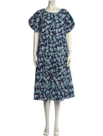 Pre-owned Merlette Printed Midi Length Dress In Blue