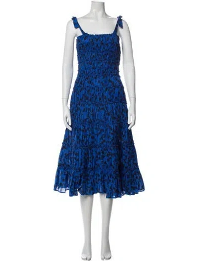 Pre-owned Merlette Printed Midi Length Dress In Blue