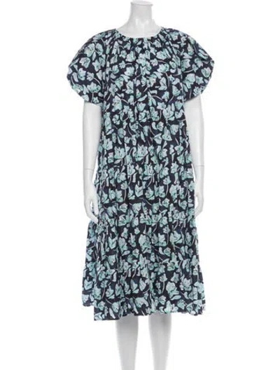 Pre-owned Merlette Printed Midi Length Dress In Blue