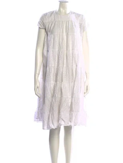 Pre-owned Merlette Printed Midi Length Dress In White