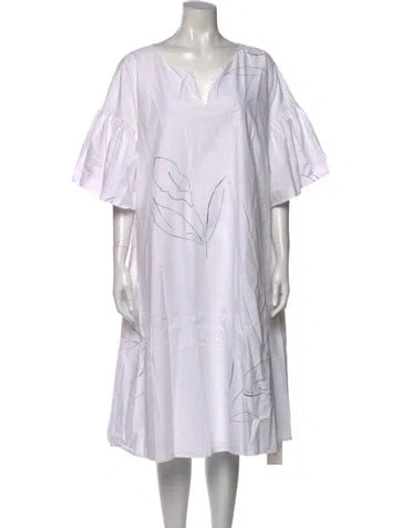 Pre-owned Merlette Printed Midi Length Dress In White