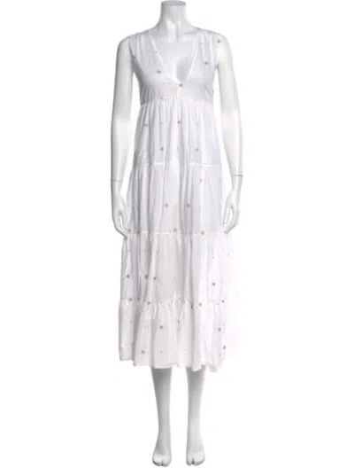 Pre-owned Merlette Printed Midi Length Dress In White