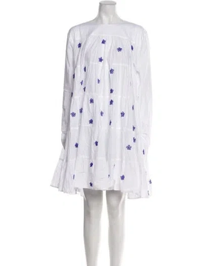 Pre-owned Merlette Printed Mini Dress In White