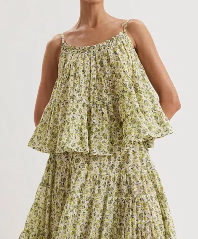 Merlette Saaz Sleeveless Top In Lime Floral Print In Multi