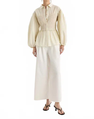 Merlette Sabina Smocked Puff Sleeves Top In Chalk In White