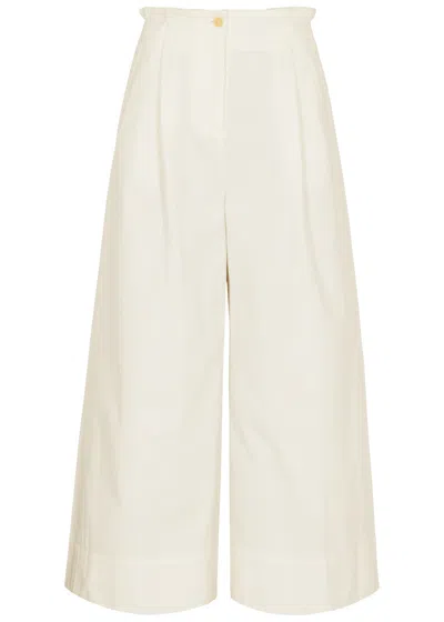 Merlette Sargent Cropped Cotton Trousers In White
