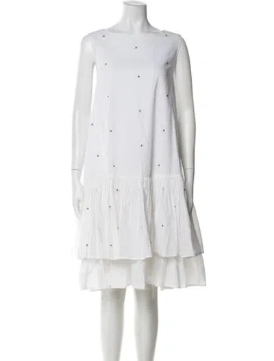 Pre-owned Merlette Scoop Neck Knee-length Dress In White