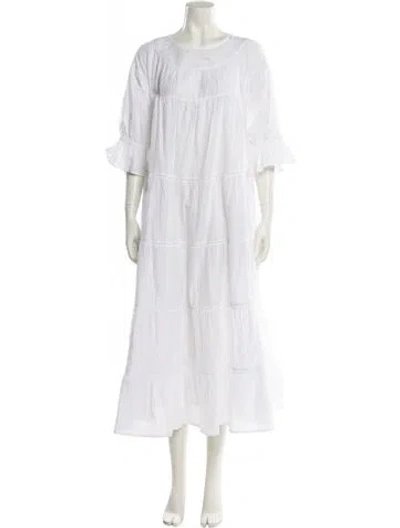 Pre-owned Merlette Scoop Neck Long Dress In White