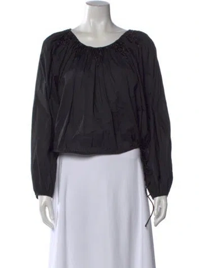 Pre-owned Merlette Scoop Neck Long Sleeve Blouse In Black