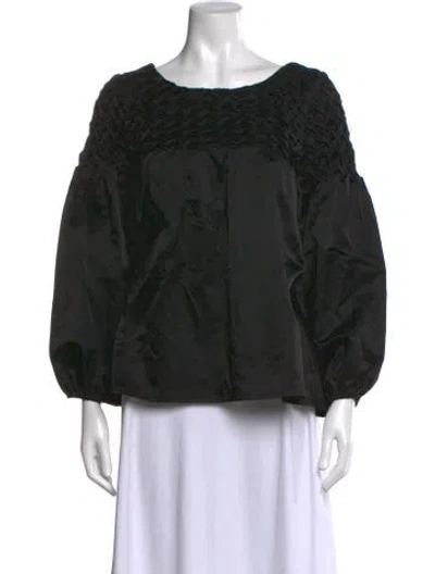 Pre-owned Merlette Scoop Neck Long Sleeve Blouse In Black