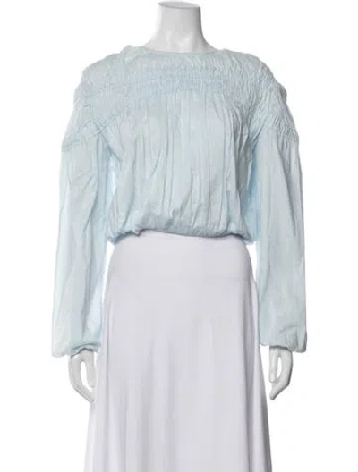 Pre-owned Merlette Scoop Neck Long Sleeve Blouse In Blue