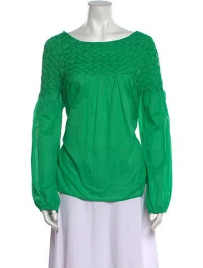 Pre-owned Merlette Scoop Neck Long Sleeve Blouse In Green