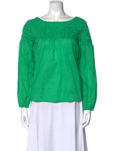 Pre-owned Merlette Scoop Neck Long Sleeve Blouse In Green