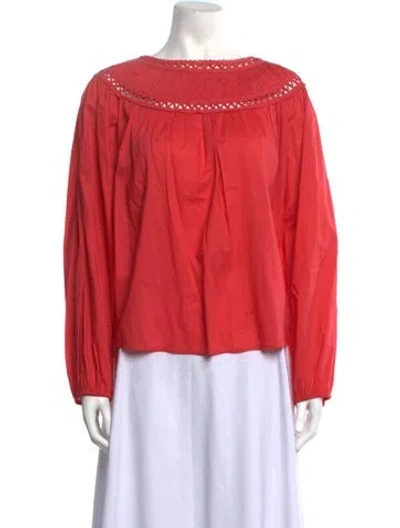 Pre-owned Merlette Scoop Neck Long Sleeve Blouse In Red