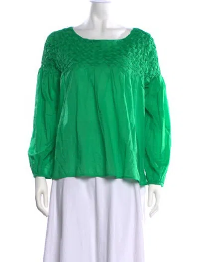 Pre-owned Merlette Scoop Neck Long Sleeve Top In Green