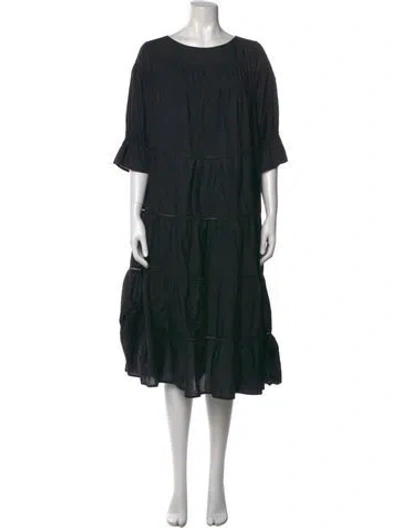 Pre-owned Merlette Scoop Neck Midi Length Dress In Black