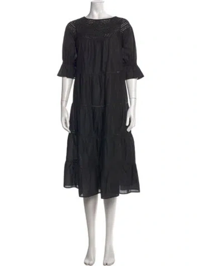 Pre-owned Merlette Scoop Neck Midi Length Dress In Black