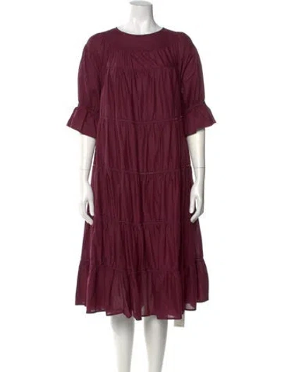 Pre-owned Merlette Scoop Neck Midi Length Dress In Burgundy