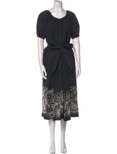 Pre-owned Merlette Scoop Neck Midi Length Dress In Gray